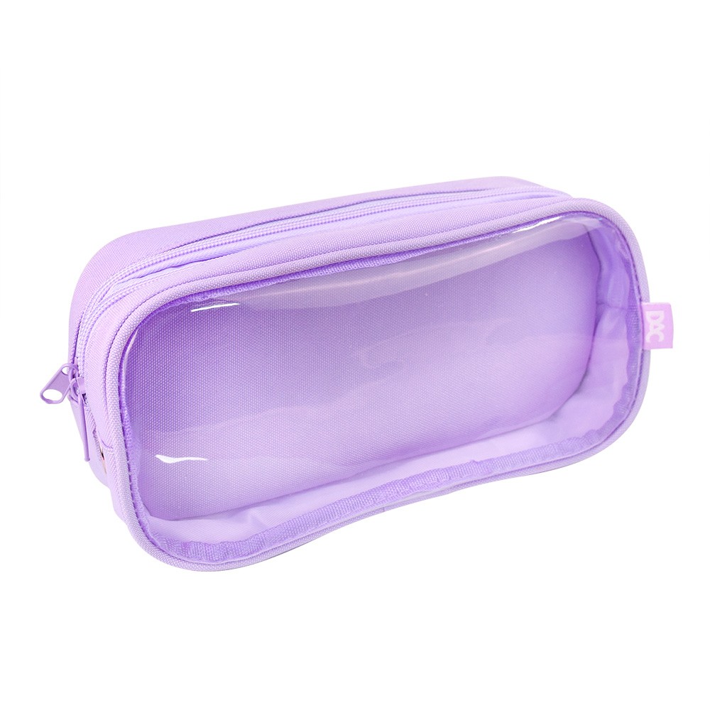 Estojo Duplo PVC Cristal e Tecido Lilás - 4441RX
