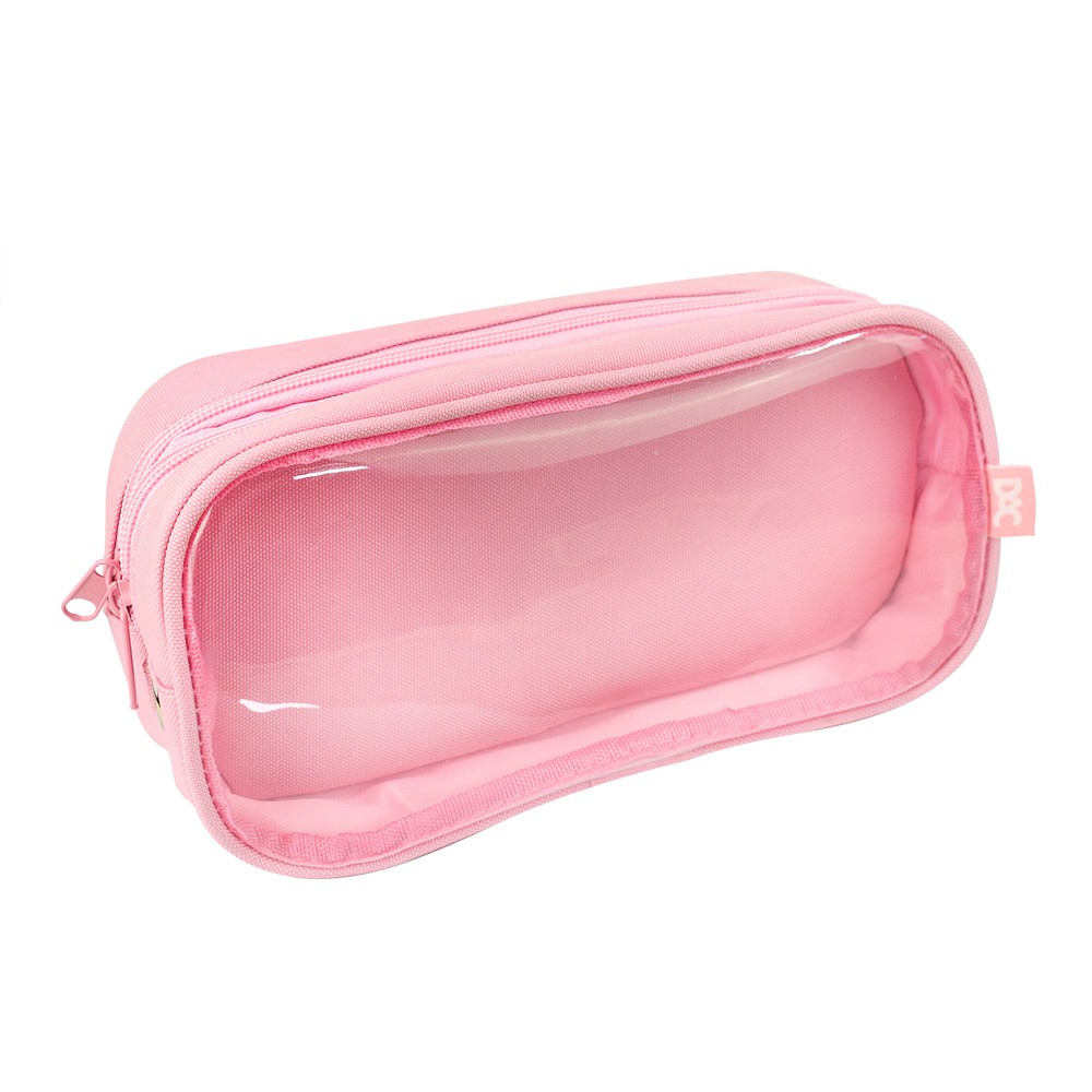 Estojo Duplo PVC Cristal e Tecido Rosa - 4441RS