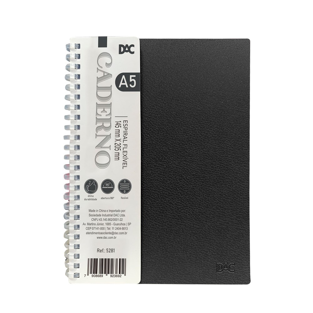 Caderno Espiral A5 Preto - 5281